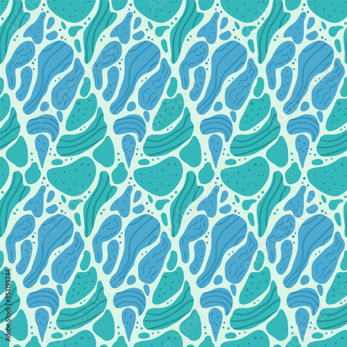 Abstract liquid shapes seamless pattern. Organic elements endless background. Geometric modern repeat cover. Vector hand drawn flat illustration.