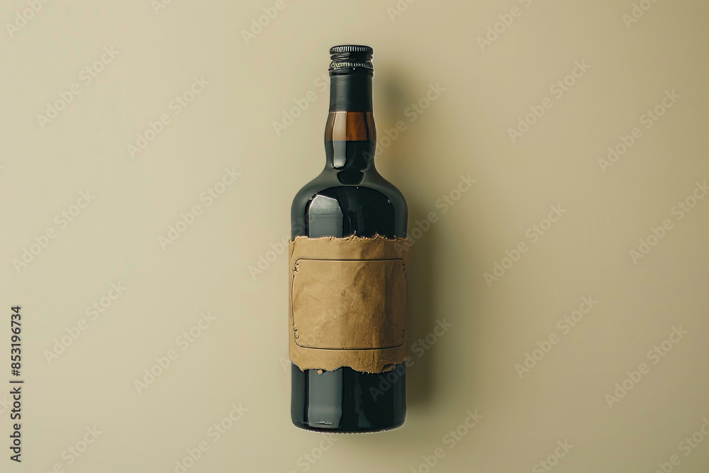 A mock-up of an amber glass bottle for storage on a brown background.