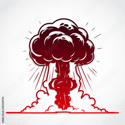 nuclear explosion simple red color vector illustration