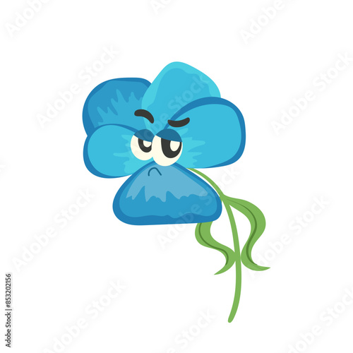 Dissatisfied flower bloom cartoon emoji character with angry face isolated on white background
