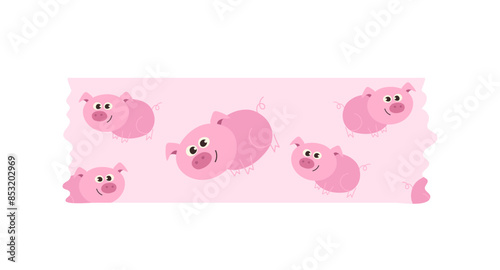 Creative washi tape with crazy pigs farm animals levitating in sky seamless pattern design