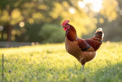 View from side body of a Brahma chicken standing on grass, Awe-inspiring, Full body shot ::2 Side Angle View