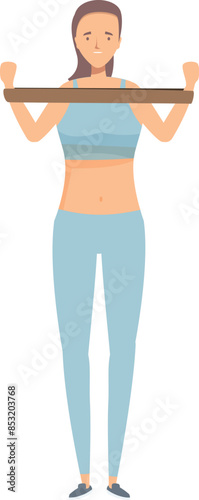 Young woman is training at home, doing fitness exercises with an elastic band
