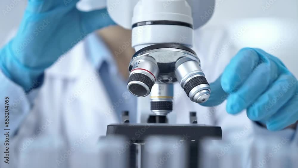 Scientist using microscope in laboratory Scientist using microscope in laboratory