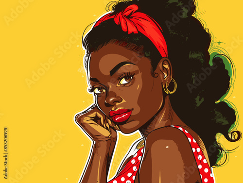 beautiful black woman vector illustration pop art retro comic style