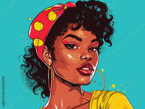 beautiful black woman vector illustration pop art retro comic style