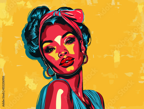 beautiful black woman vector illustration pop art retro comic style
