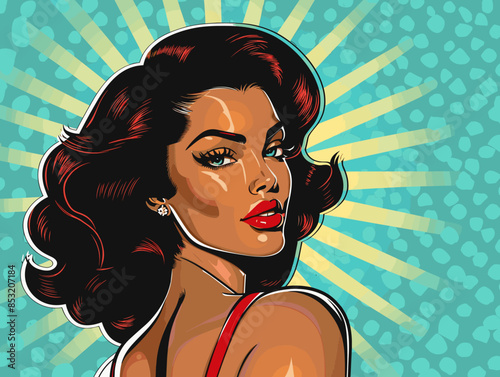 beautiful black woman vector illustration pop art retro comic style