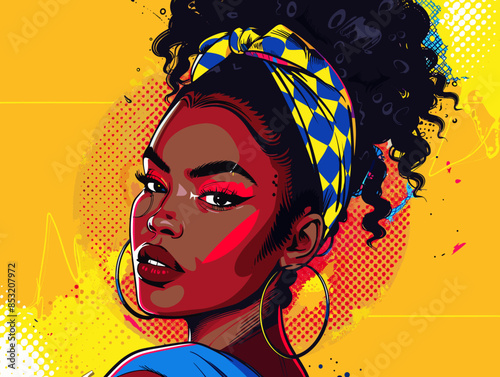 beautiful black woman vector illustration pop art retro comic style