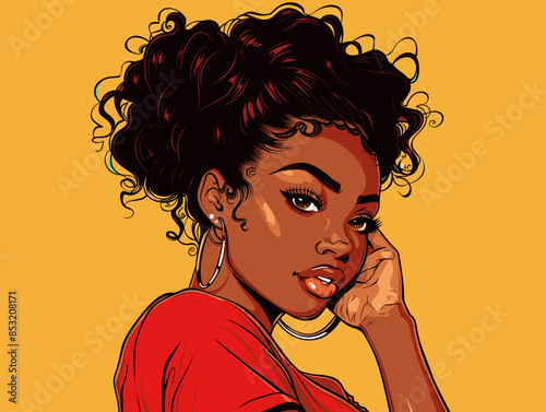 beautiful black woman vector illustration pop art retro comic style