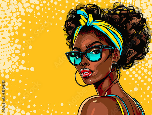 beautiful black woman vector illustration pop art retro comic style