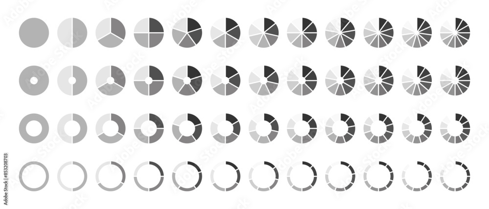 Pie chart set. Diagram collection with sections or steps. Circle icons ...