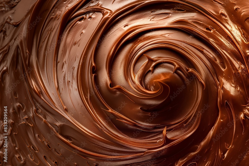An abstract, high-resolution background featuring a smooth, rich chocolate swirl pattern. Perfect for food-related content, this image showcases the glossy, luxurious texture An abstract, high-resolution background featuring a smooth, rich chocolate swirl pattern. Perfect for food-related content, this image showcases the glossy, luxurious texture