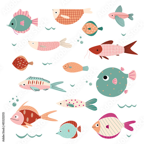 Tropical fish vector cartoon icon. Set with hand drawn sea life elements. Ocean collection