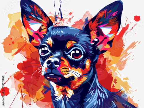 Portrait of chihuahua dog with paint splashes. Vector illustration.