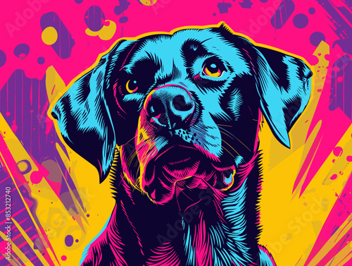 Labrador Retriever dog vector illustration. Dog head on colorful background.