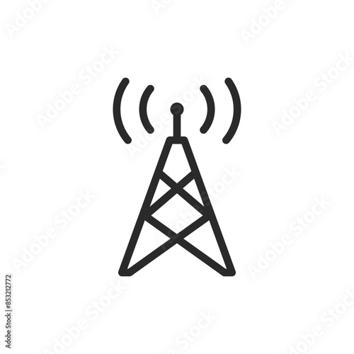 Telecommunication tower, linear style icon. Tower with waves. Editable stroke width