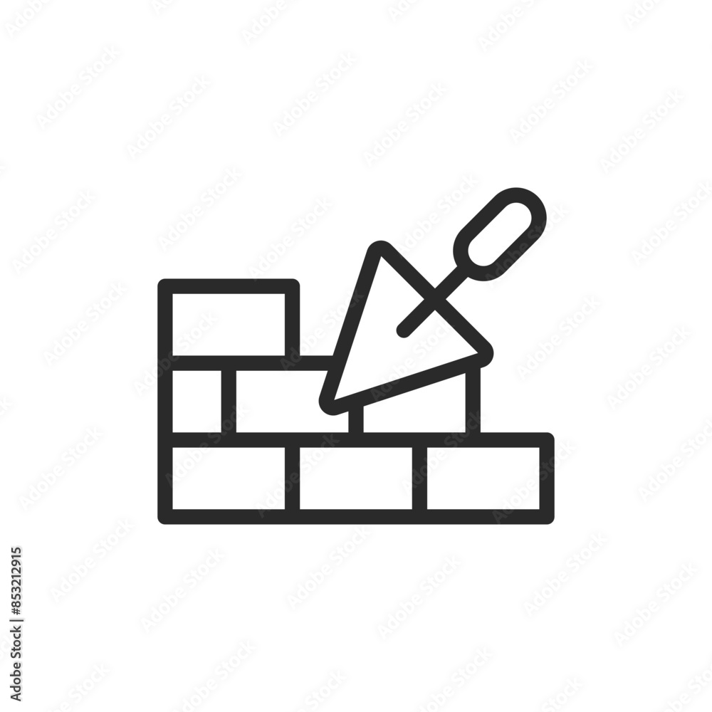 Trowel and bricks, linear style icon. Editable stroke width Trowel and bricks, linear style icon. Editable stroke width