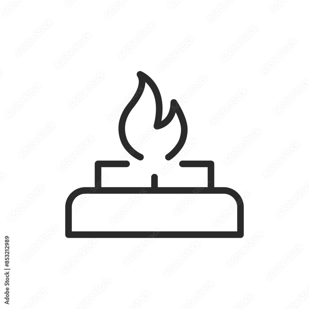 Portable stove, linear style icon. Small stove with a flame, outdoor cooking. Editable stroke width. Portable stove, linear style icon. Small stove with a flame, outdoor cooking. Editable stroke width.