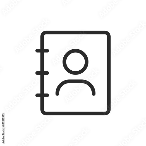 Address book, linear style icon. User profile icon within an address book, indicating contacts or directory. Editable stroke width.