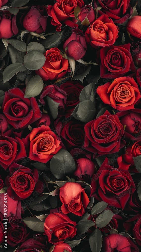 Naklejka premium Close-up image of a cluster of red roses