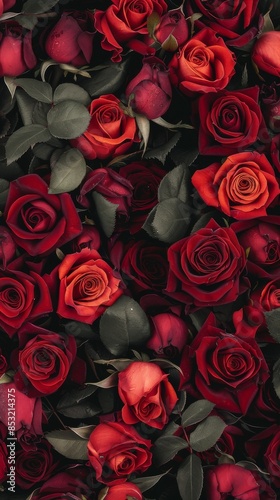 Close-up image of a cluster of red roses