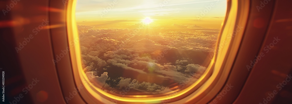 Naklejka premium Airplane window view. Sky background