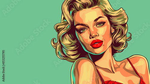 Pin Up Pop Art Portrait Attractive Blonde Woman Vector Illustration