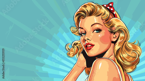 Pin Up Pop Art Portrait Attractive Blonde Woman Vector Illustration