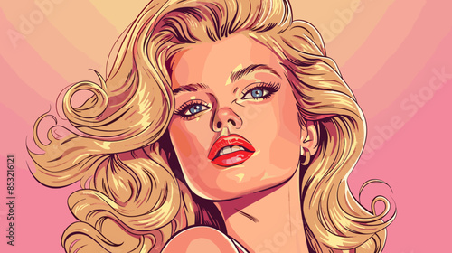 Pin Up Pop Art Portrait Attractive Blonde Woman Vector Illustration