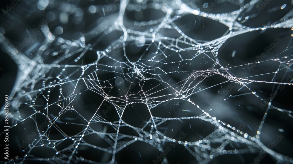close up view of white spider web on dark backdrop ai generated close up view of white spider web on dark backdrop ai generated