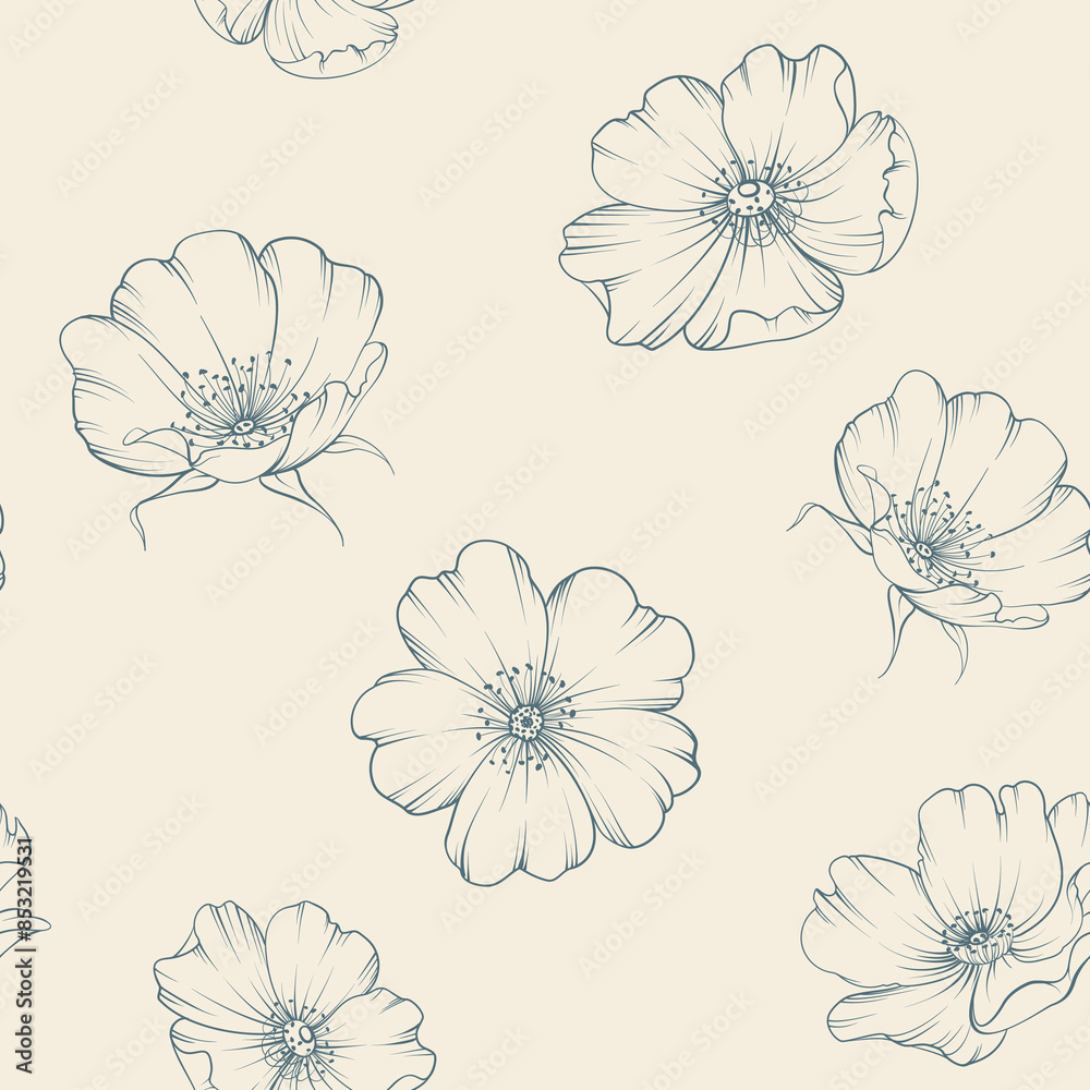 Seamless floral pattern with Rose. Botanical rosehip Seamless floral pattern with Rose. Botanical rosehip