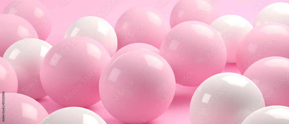 

Illustration of multiple white and pink spheres/balloons on a pink background.


