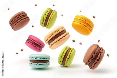 Wallpaper Mural A freeze-frame of assorted macarons tossed in the air, vibrant against white. Torontodigital.ca