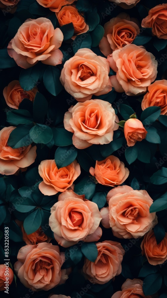 Close-up of delicate peach roses blooming in a garden Close-up of delicate peach roses blooming in a garden