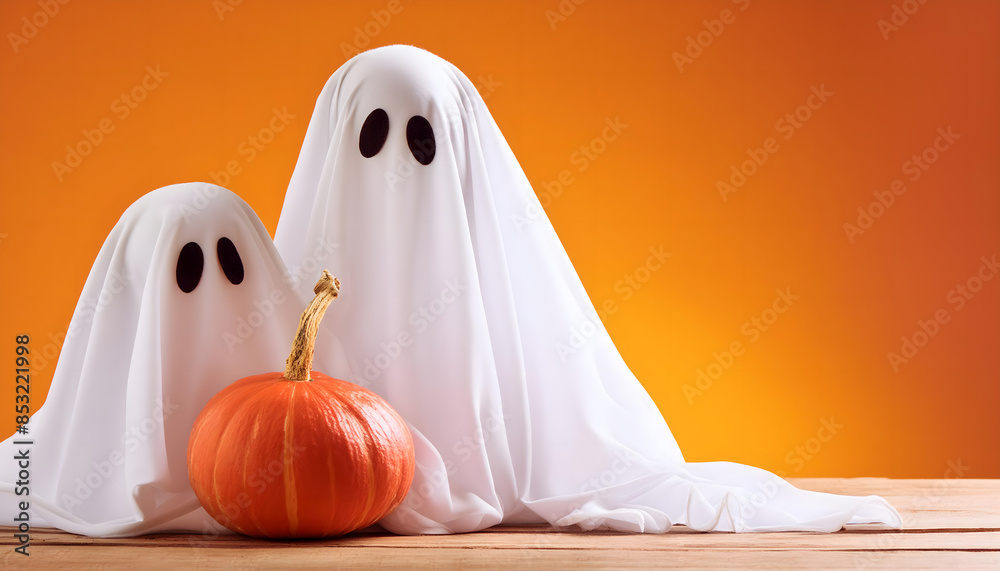 zwei, Gespenster, halloween, mit, kürbis, minimal, style, Einfachheit, karte, atelier, studio, orange, neu, modern, gespenst, Schleier, Bettlacken, lacken, huidbu, boo, boo!, ad zwei, Gespenster, halloween, mit, kürbis, minimal, style, Einfachheit, karte, atelier, studio, orange, neu, modern, gespenst, Schleier, Bettlacken, lacken, huidbu, boo, boo!, ad