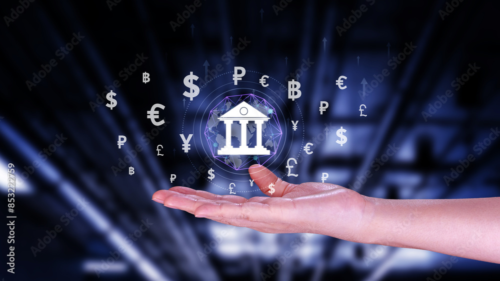Obraz premium Currency Exchange Concepts and Interbank Payments, use to money transfer global business FinTech Finance Technology Online Banking, online banking interbank payment concept.