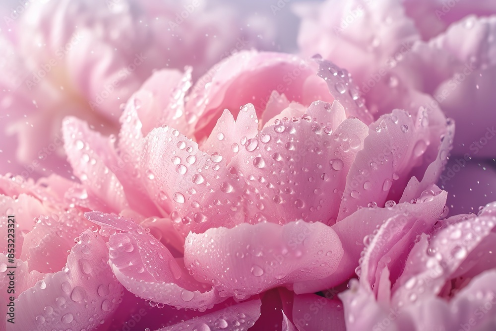 Pink peonies flower petals with water drops on it. Close up Pink peonies flower petals with water drops on it. Close up