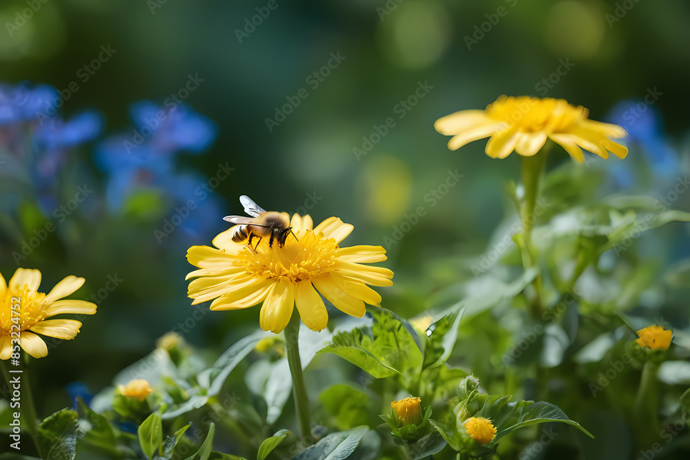 bee on a dandelion, Bee on yellow flower bee on a dandelion, Bee on yellow flower
