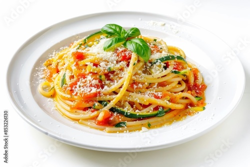 Tempting Capellini with Spicy Zucchini-Tomato Sauce and Basil