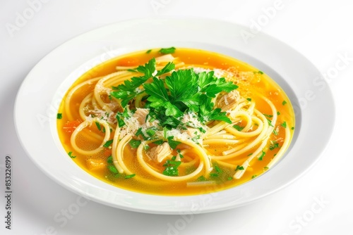 Wallpaper Mural Sleek White Bowl of Capellini Soup with Rich Broth and Parmesan Torontodigital.ca