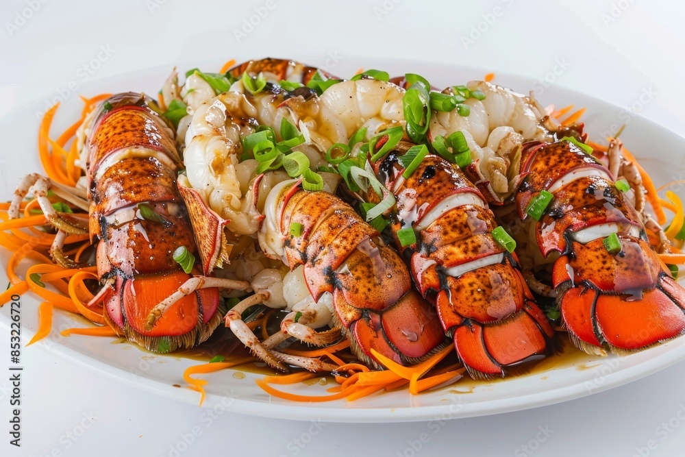 Delightful Cantonese Lobster Tail with Aromatic Green Onions and Garlic Delightful Cantonese Lobster Tail with Aromatic Green Onions and Garlic