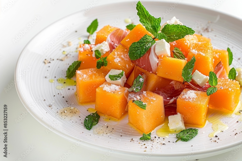 Cantaloupe Salad with Honey Drizzle on a Bed of Ice Cantaloupe Salad with Honey Drizzle on a Bed of Ice