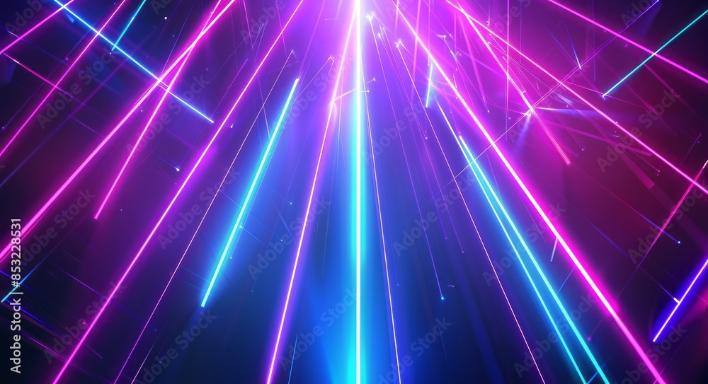 Abstract background with blue and purple laser beams, lights in dark room Abstract background with blue and purple laser beams, lights in dark room