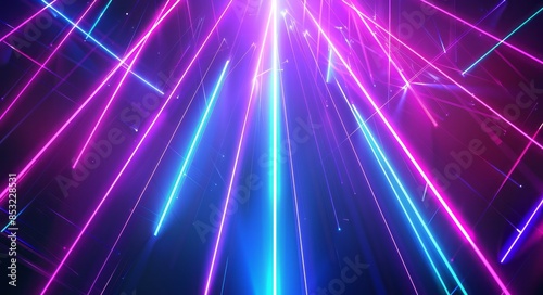 Abstract background with blue and purple laser beams, lights in dark room