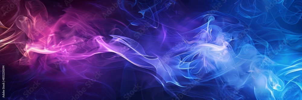 Fototapeta premium Abstract background with blue and purple smoke, stage light rays in dark sky