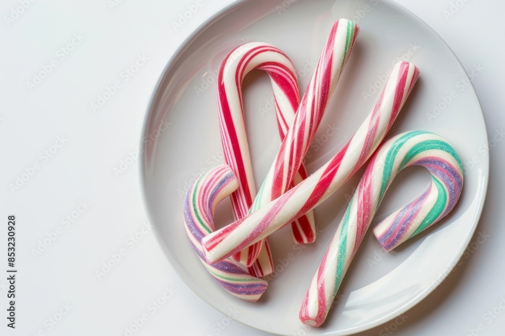 Fototapeta premium Glossy Glazed Christmas Candy Canes Adorning Alluring Glass Bowl