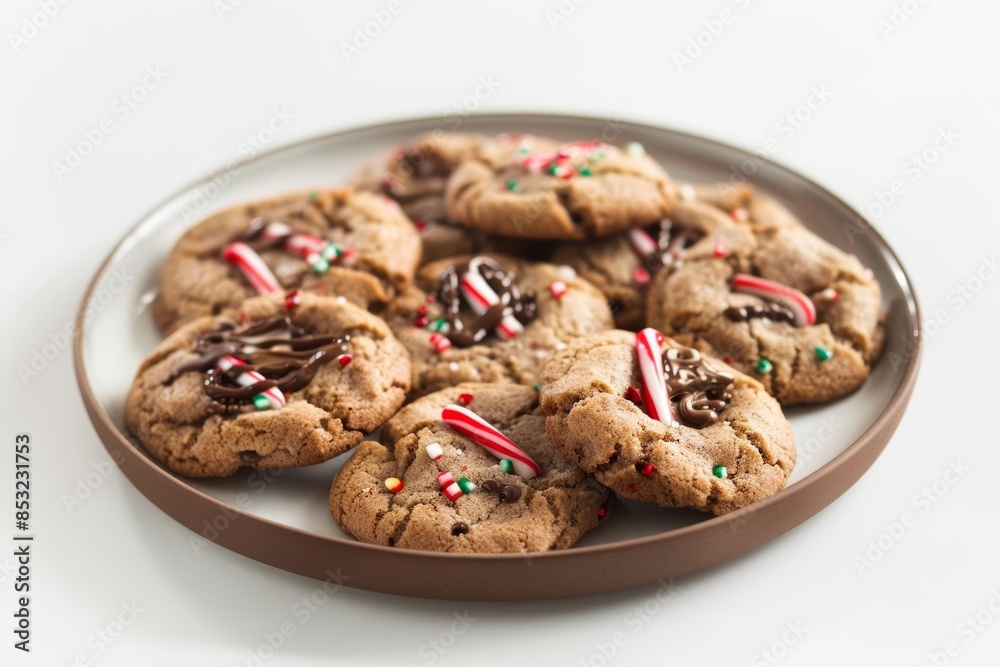 Fototapeta premium Christmas Candy Cane Cookies with Melted Chocolate