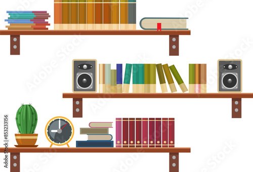 Cartoon wooden bookshelves