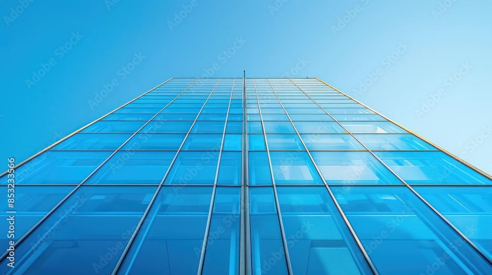 Modern Glass Skyscraper Against Blue Sky with Sharp Corner Modern Glass Skyscraper Against Blue Sky with Sharp Corner